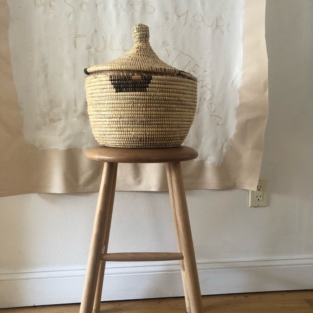 Handmade African coil basket with lid